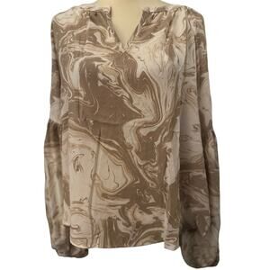 August Sky Beige and Cream Abstract Swirl Blouse, Size L, NWOT